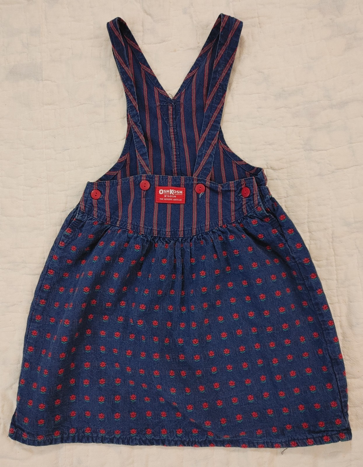 Vintage 80’s OshKosh B’gosh Denim Jumper Dress Girls 6 Made USA Overall Floral