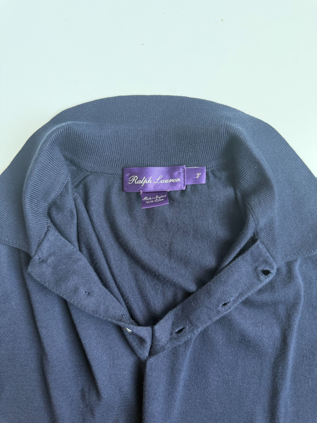 Ralph Lauren Purple Label Men Polo L Navy Blue Luxury Short Sleeve England