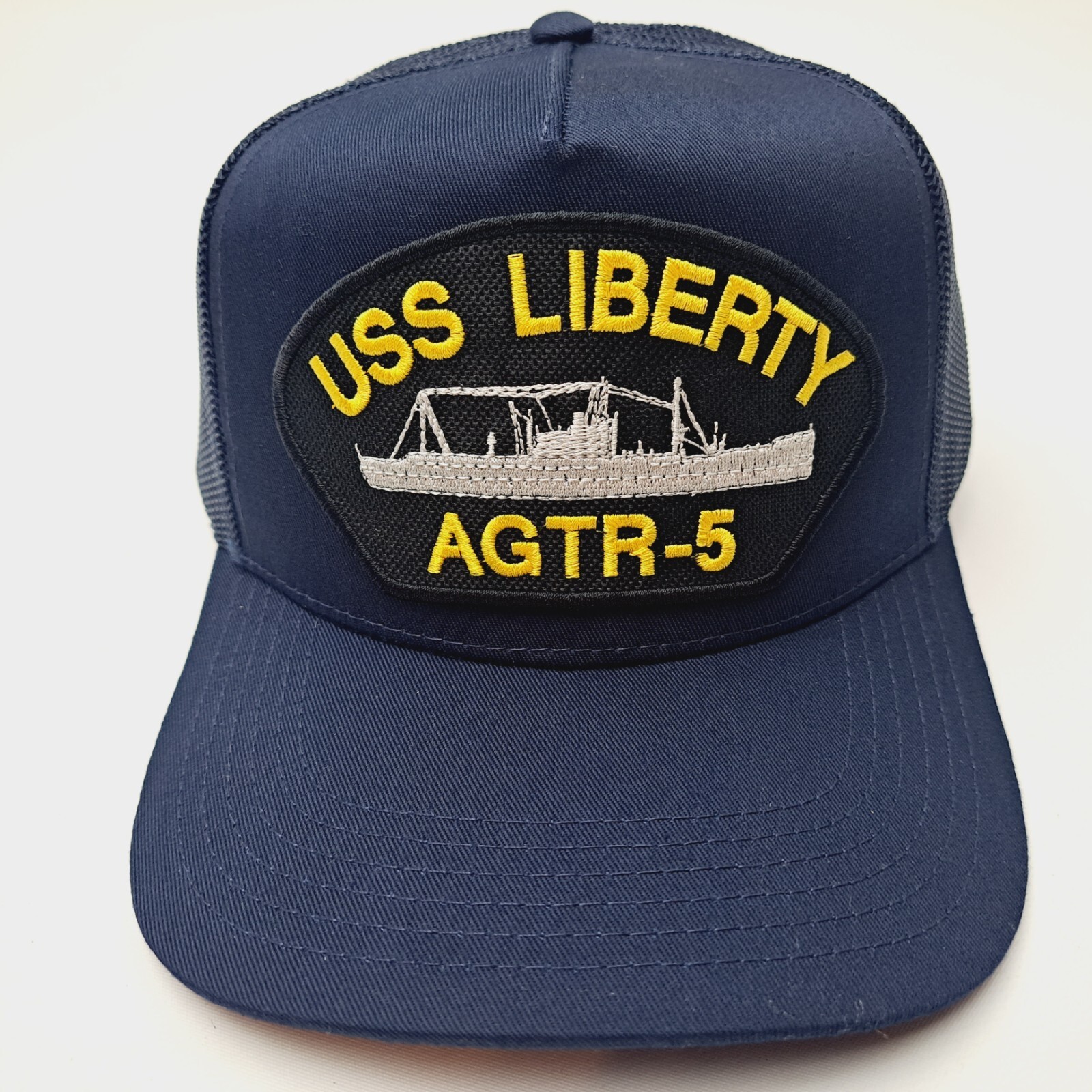 US Navy USS Liberty AGTR-5 Men’s Embroidered Patch Cap Hat Blue Cotton Mesh