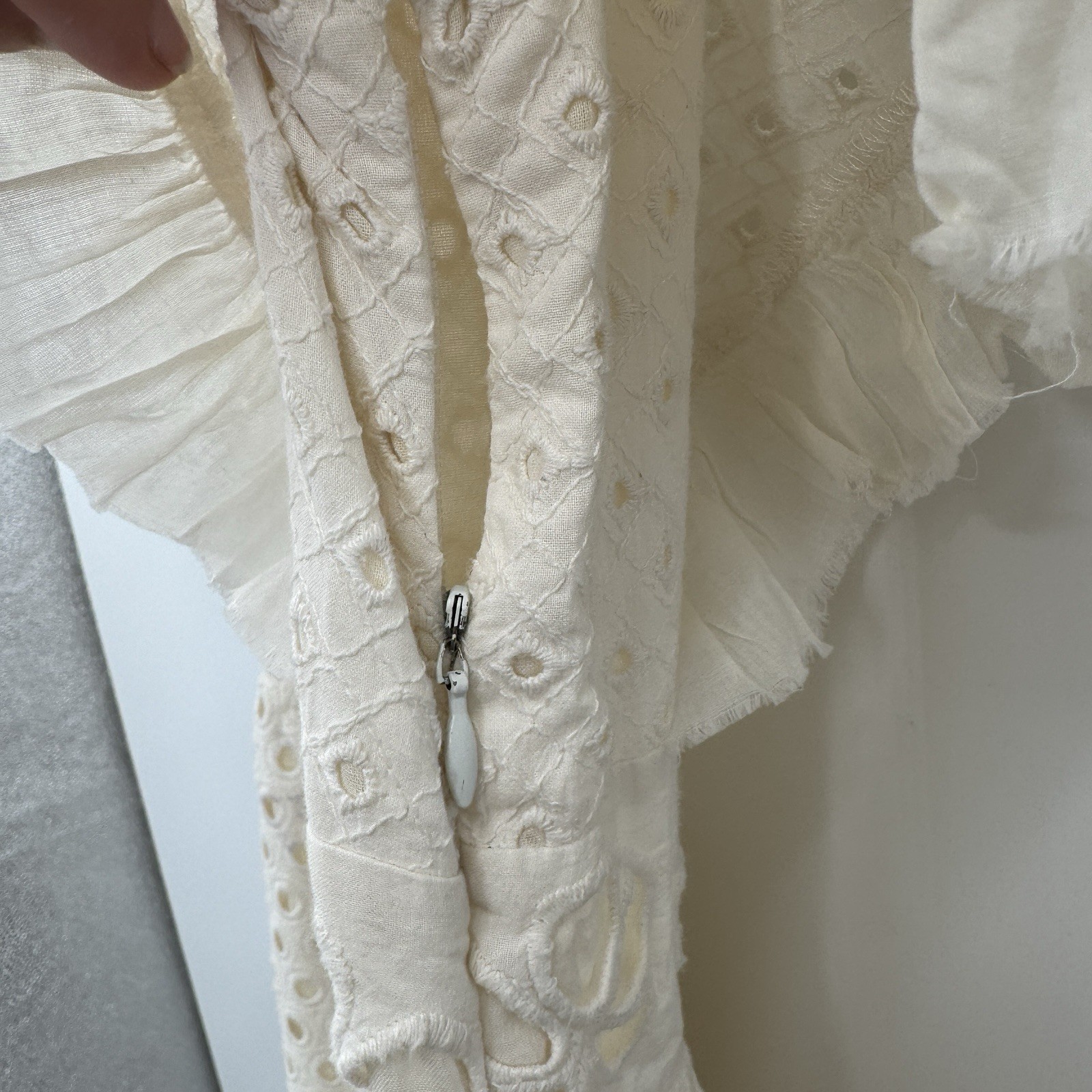Antik Batik Cream Eyelet Lace Jada Maxi Dress size XS 36 Flutter Sleeve Ruffle