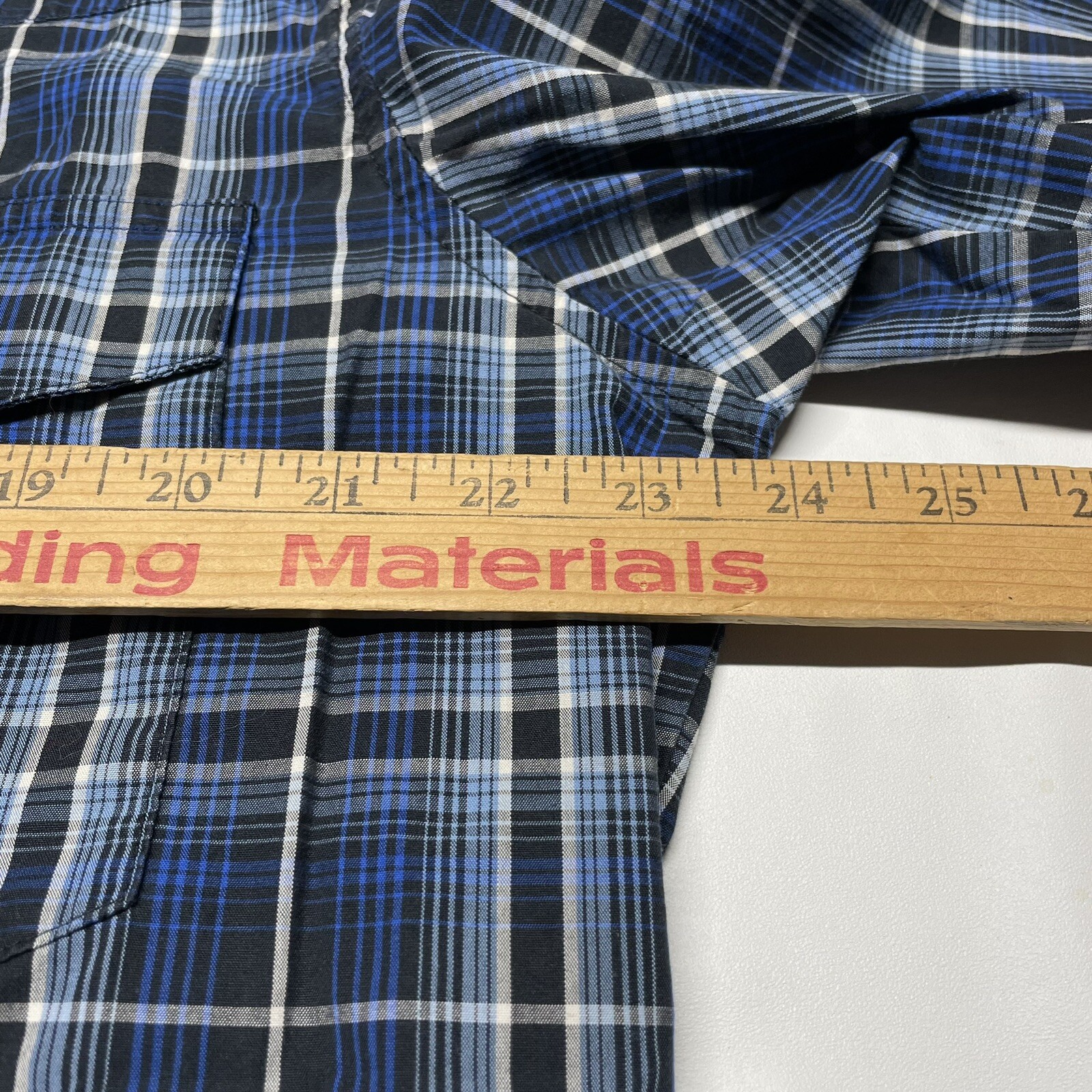Vintage 90s Wrangler Plaid Button Up Shirt Mens Large Blue White Western Hipster