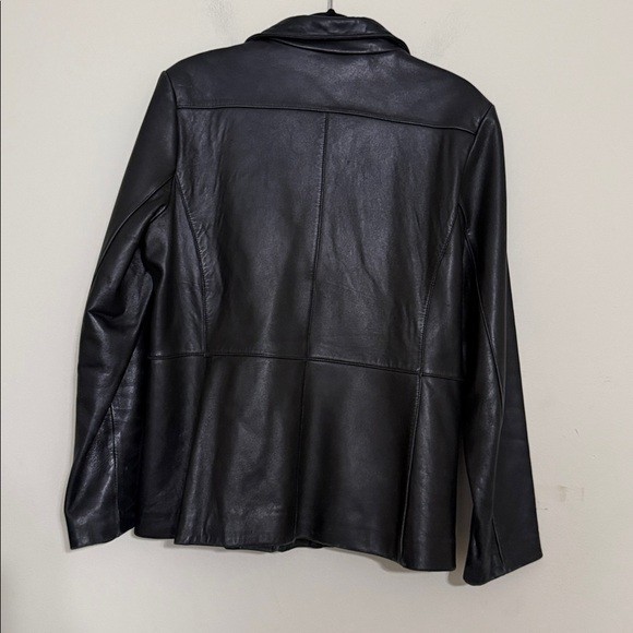 Marc NY Classic Black Leather Jacket coat full zipWomen L event festival Y2K