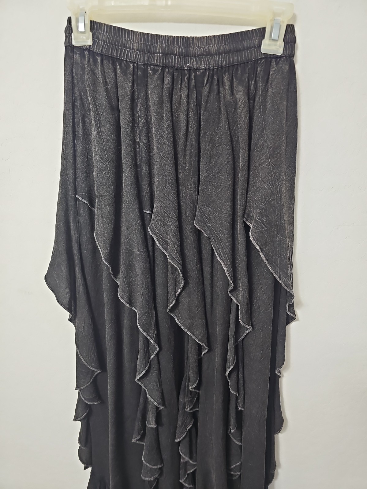 Ge Gal Black Ruffle Maxi Skirt Boho One Size Asymmetric Tiered Fairy Grunge Goth