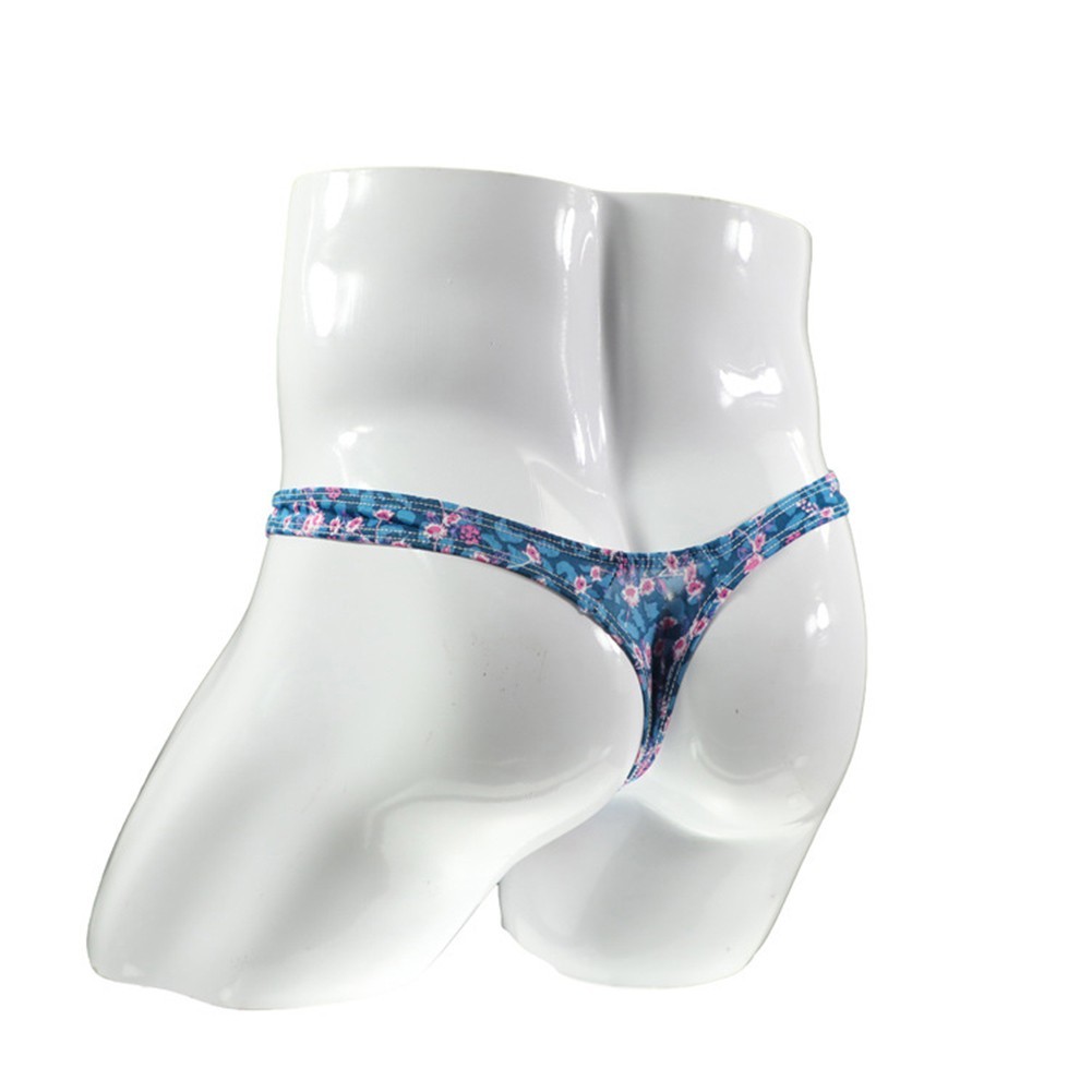 Stylish Men’s Ice Silk G string Print Briefs Thong Bikini T Back Underwear