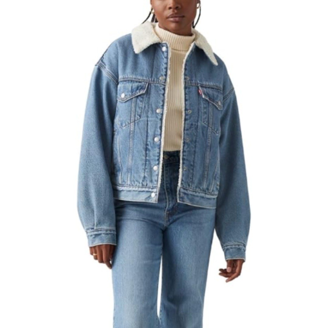 Levi’s Women’s Blue ’90s Trucker Sherpa Lined Trucker Denim Jacket Size XL