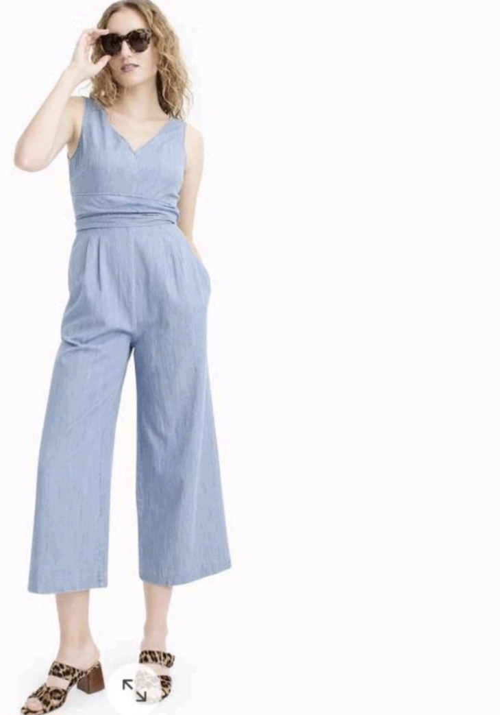 J.Crew Chambray Wrap Back Jumpsuit Wide Leg Blue Lyocell Cotton Size 4