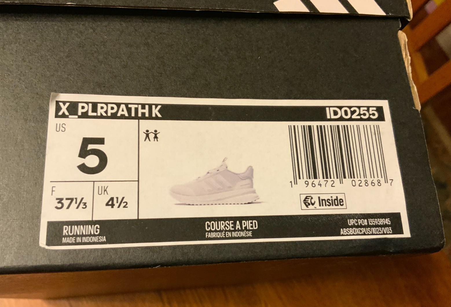Adidas Kids’ X_PLR Path, Style# ID0255, Size 5, Color White/Grey