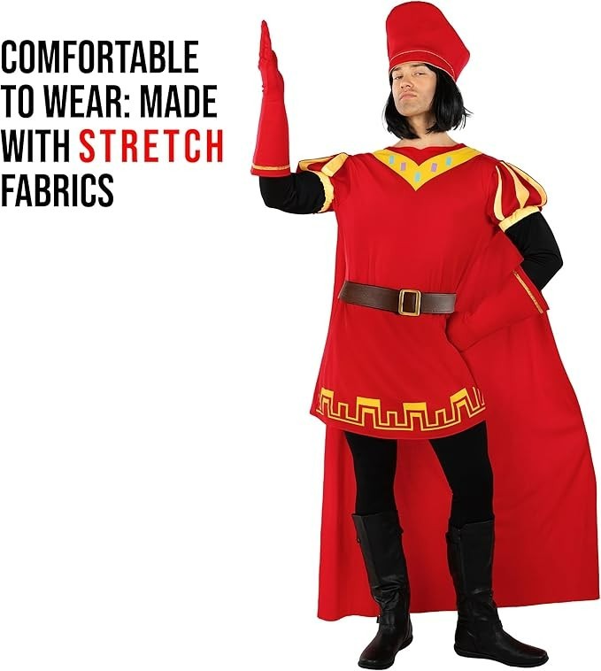 Men`s Red Fairy Tale Lord Costume + Wig Adult Farquaad Outfit Halloween M – 3XL