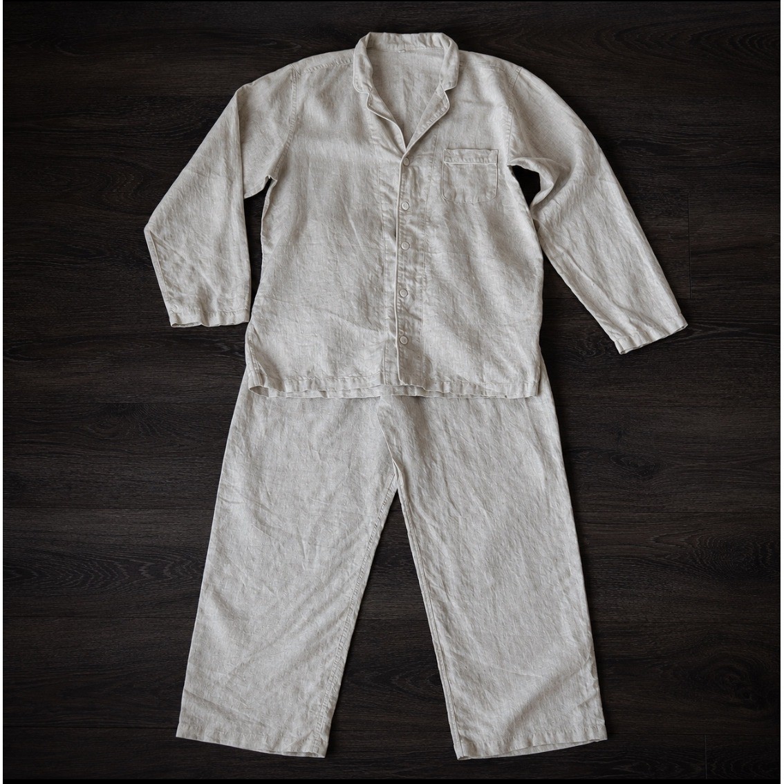 Breevar Womens Hemp Sleepwear Pajama Set L Natural Top Pants Sustainable