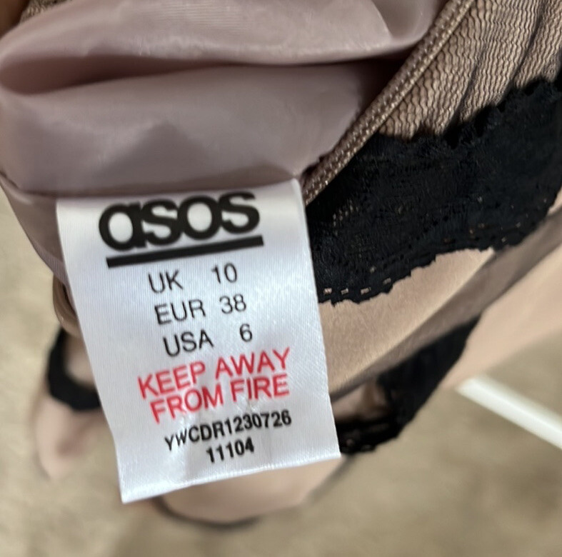 Vintage ASOS Champagne color satin, mesh and lace cocktail dress Y2K small VTG