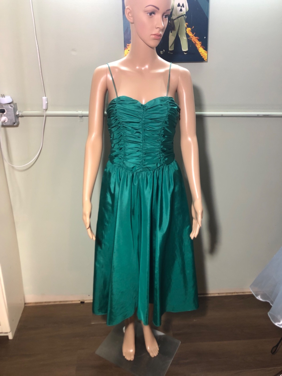 Vintage 80s Liz Claiborne Teal Taffeta Strapless Prom Party DressSweetheart XS