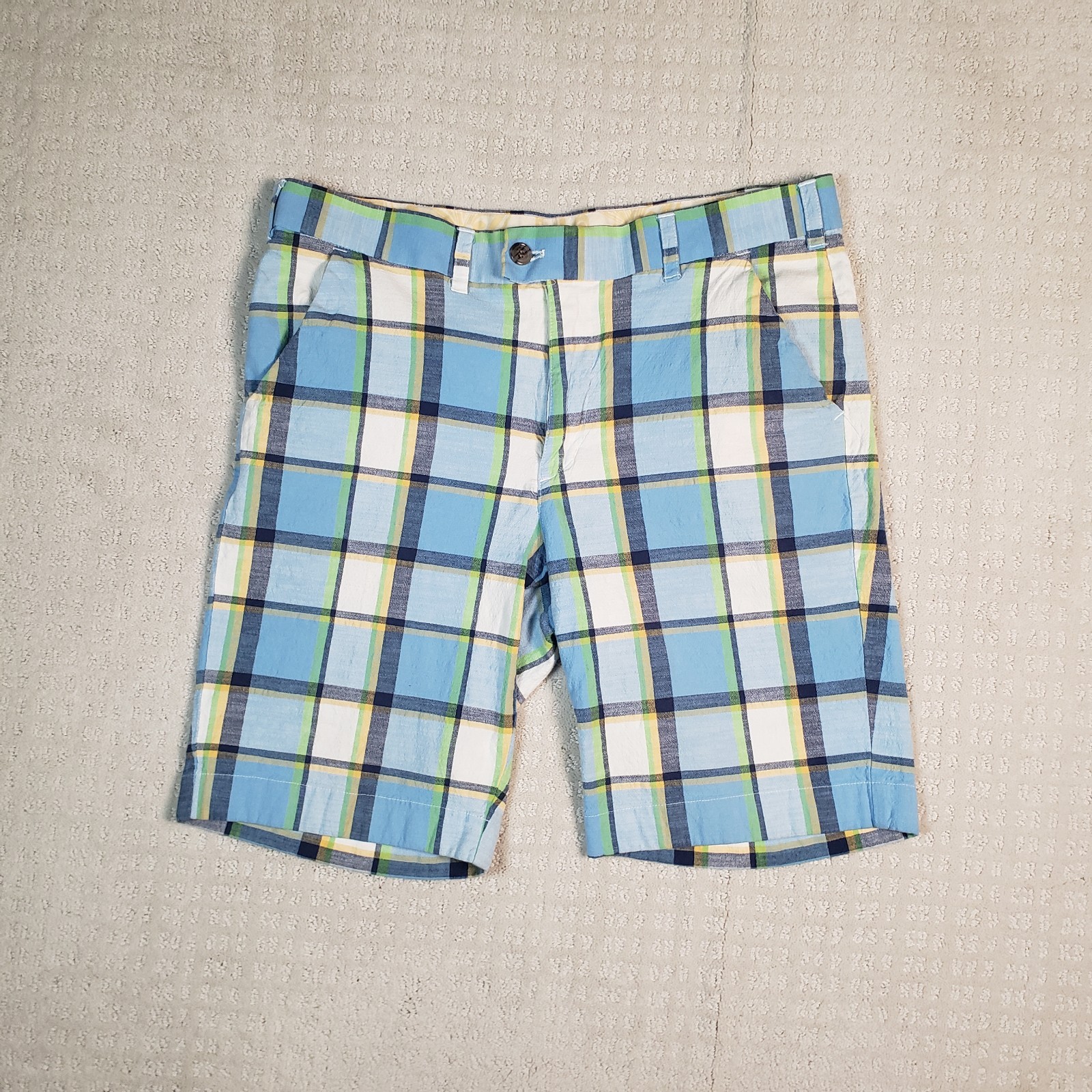Loudmouth Golf Shorts Mens 36 Blue Plaid Stretch Flat Front Colorful John Daly