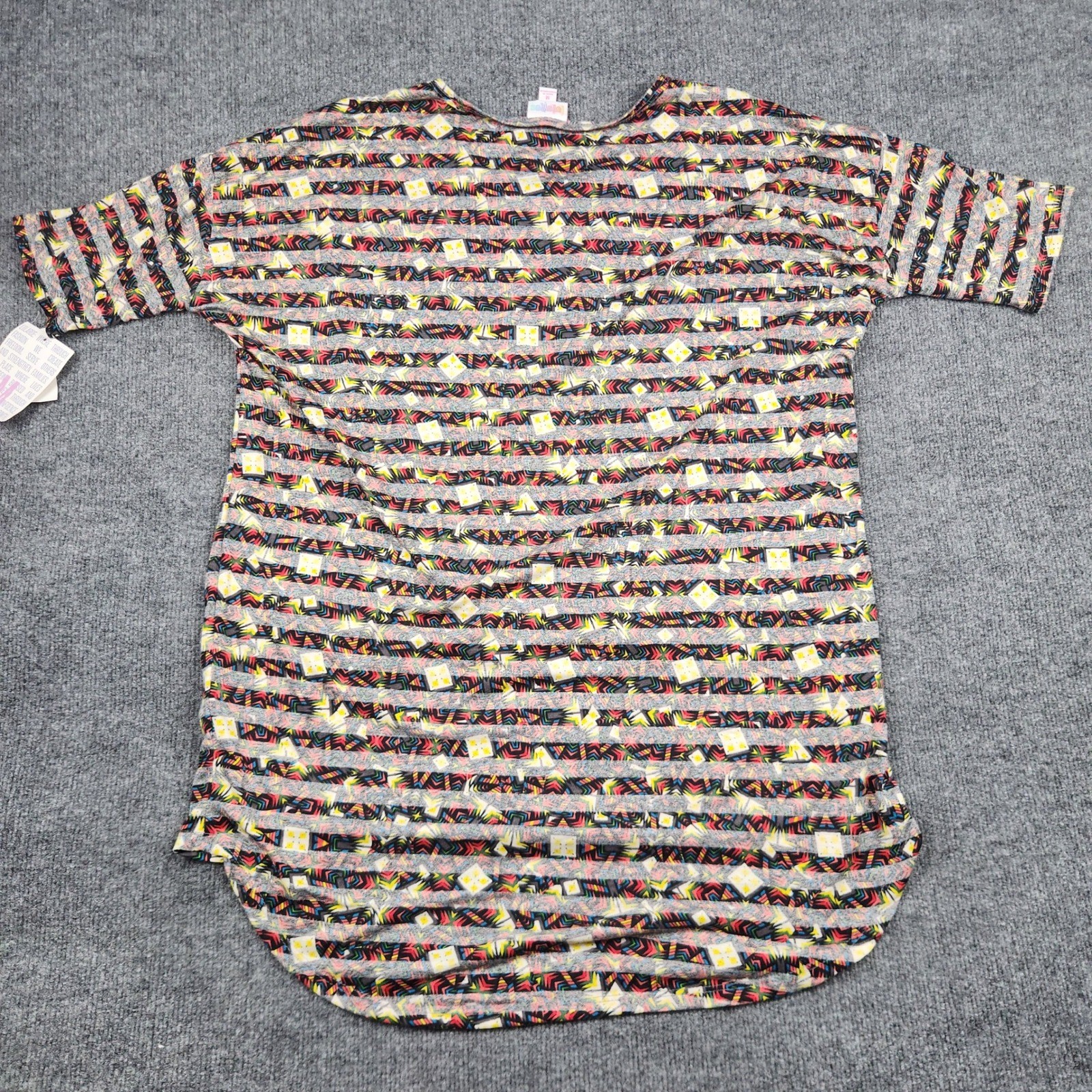 LuLaRoe Irma Tunic Top Womens Medium Multicolor Geometric Stripe High Low NEW