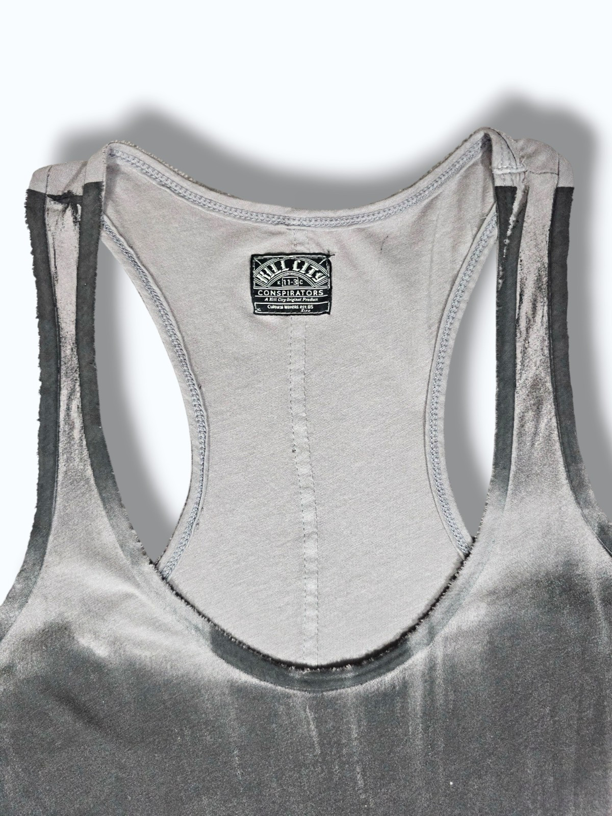 Gray Tie Dye Racerback Raw Hem Tank Top Boho Grunge Punk Rock Y2K 2000s Small