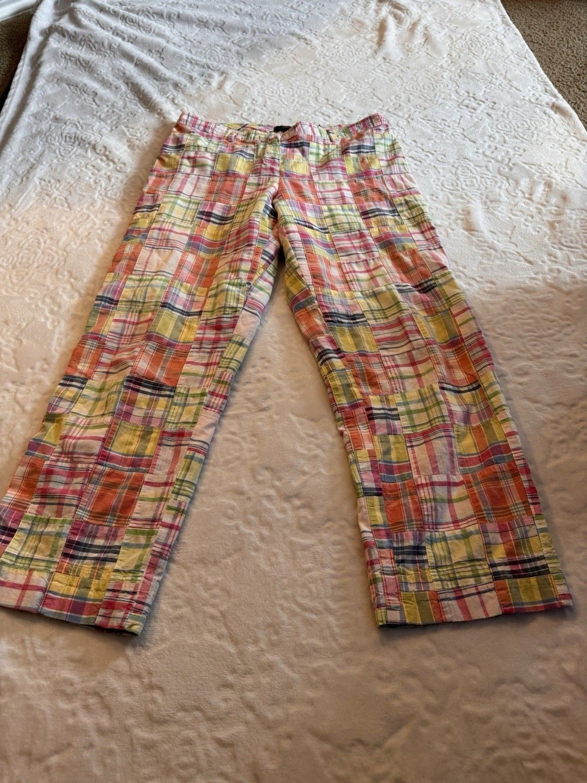 Brooks Brothers Patchwork Madras Pants Womens 10 Multicolor Pastel Plaid Size 10