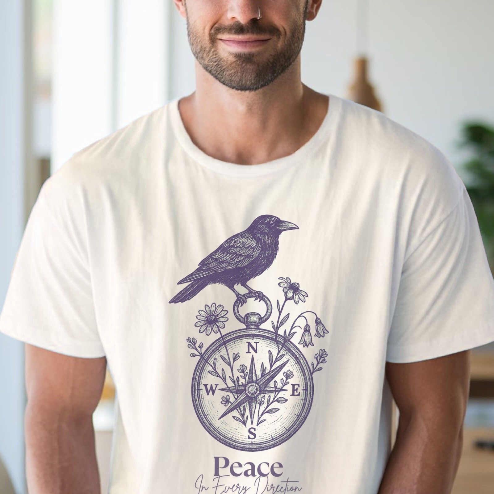 Raven Compass Tee Bird Peace Shirt Nature Direction Gift