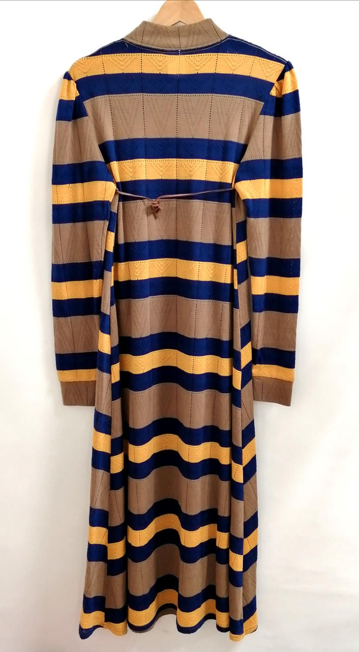 Striped Knit Dress S 47″ Long 39″ Shoulder Cotton Casual Women