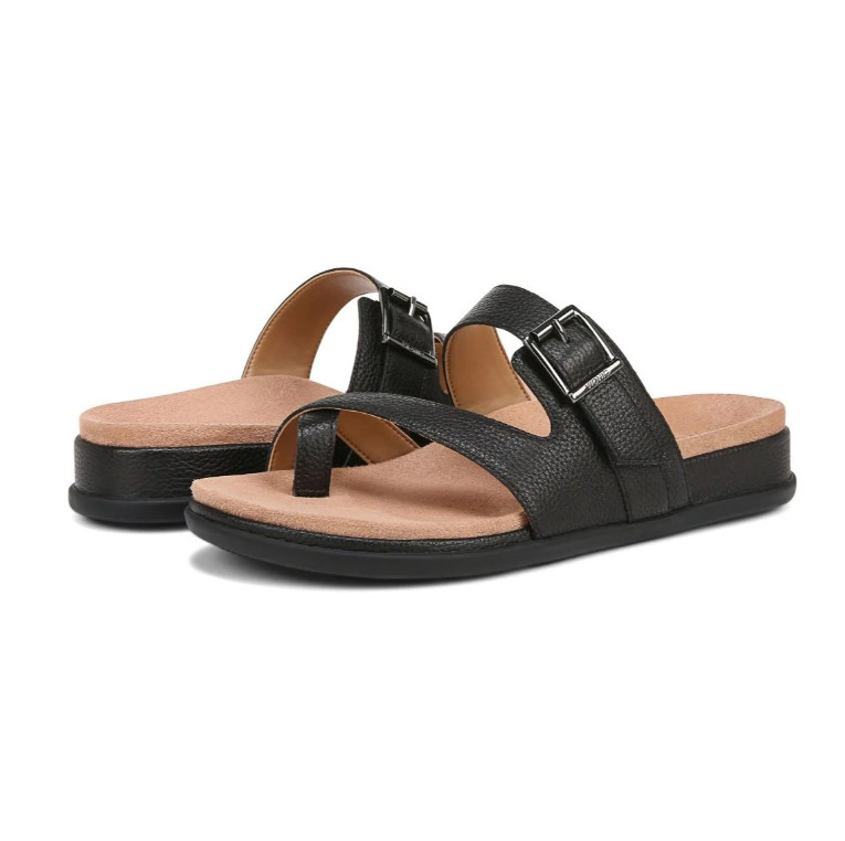 Hot Deal Vionic Carmela Strappy Slide Sandal, Tan Leather