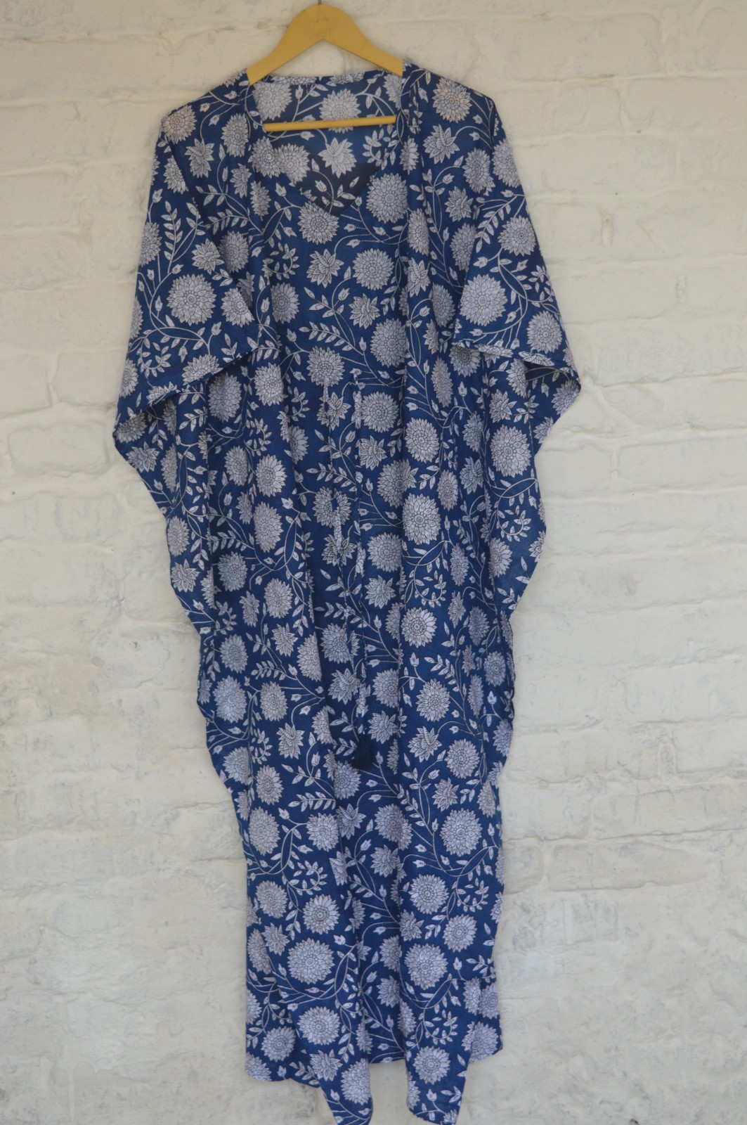 100% Cotton Mughal Hand Print Long Kaftan Dress 100% TARRIF FREE✅0% CHARGE KF-21