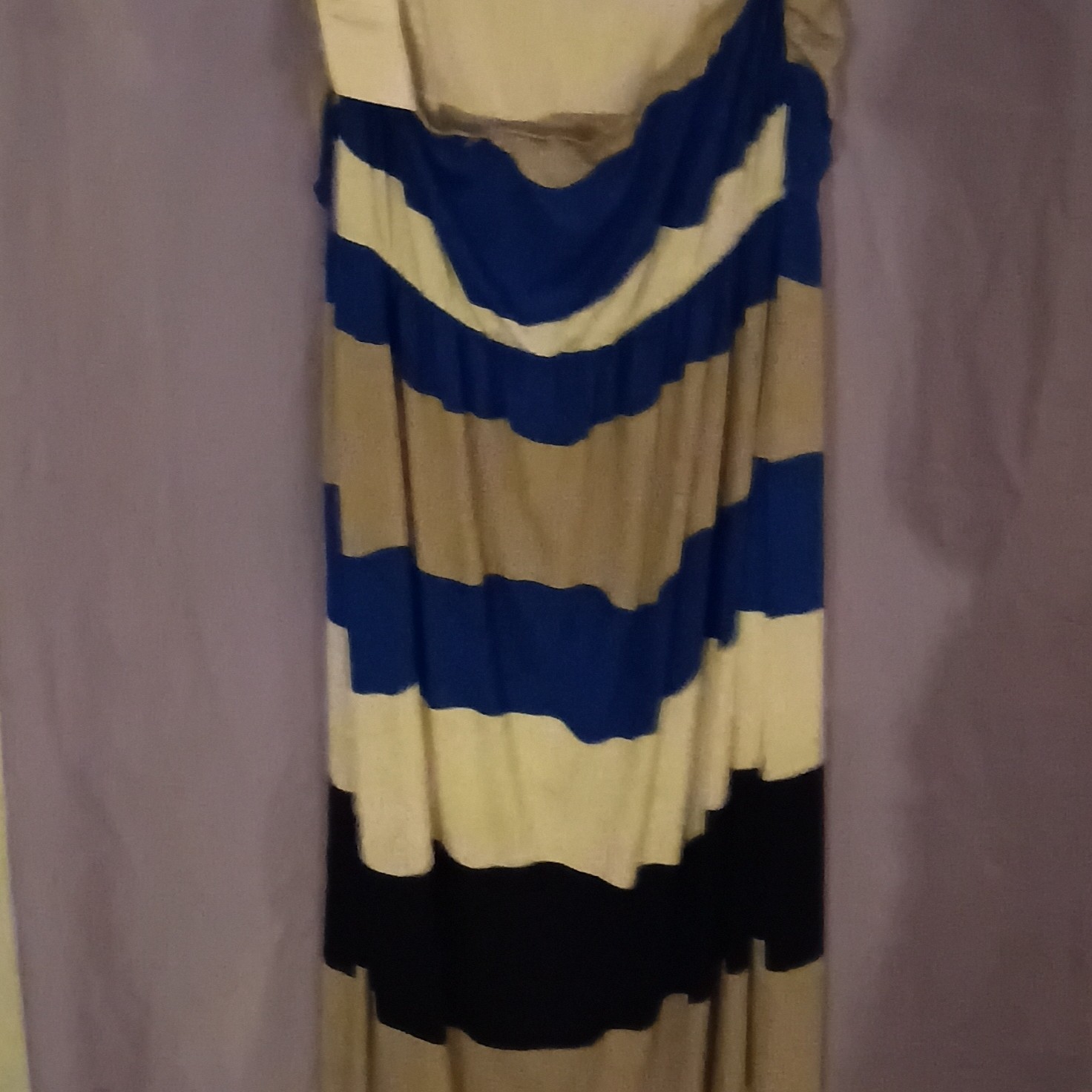 Striped Maxi Dress Long Sleeveless Polyester Blue/Beige/Black Women Plus 2XL
