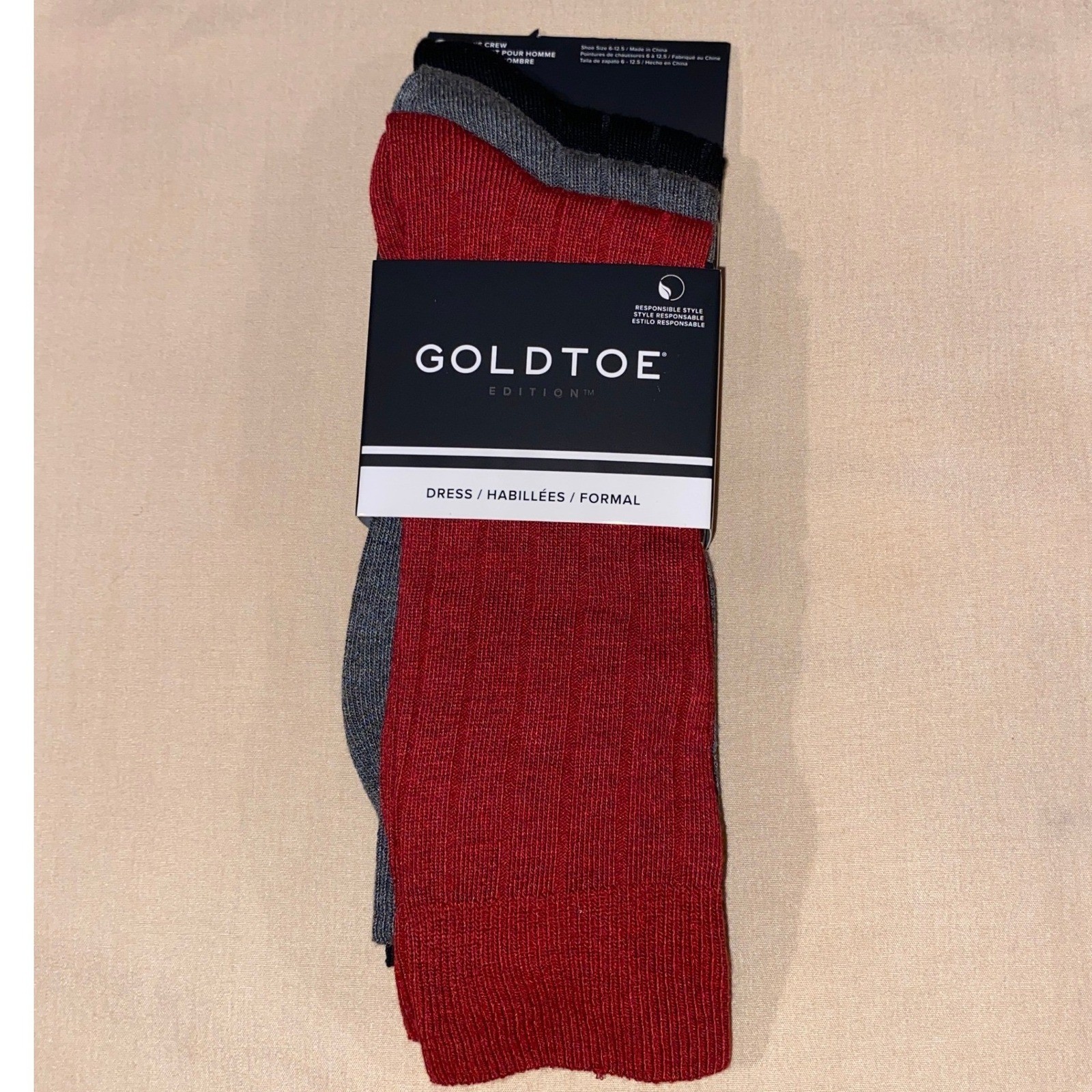 Gold Toe Men Dress Socks 3 Pairs Red Gray Black Crew Aquafx Size 6-12.5 NEW