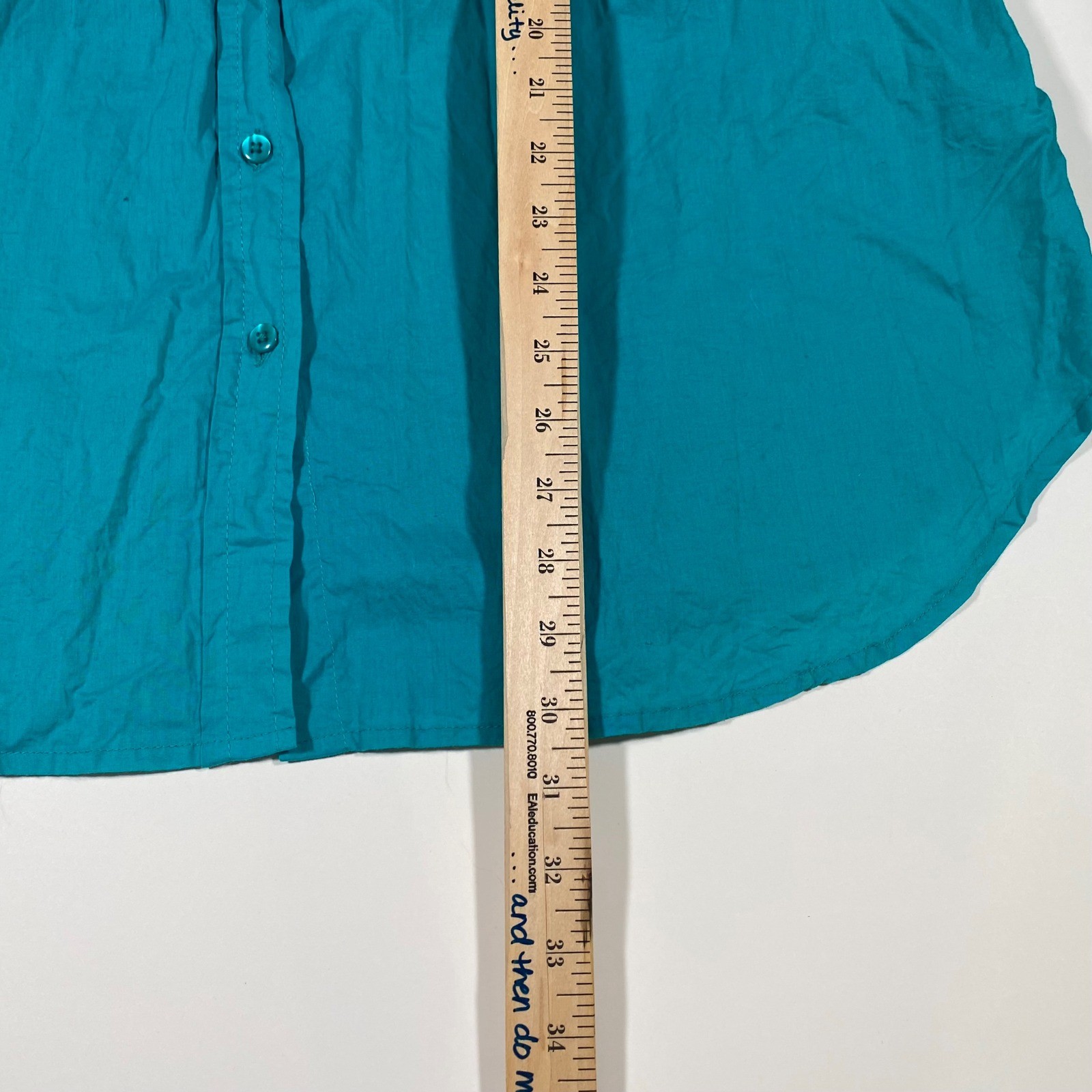 Collections Etc Teal Pleated Long Sleeve Button Up Shirt Top XXL Cotton
