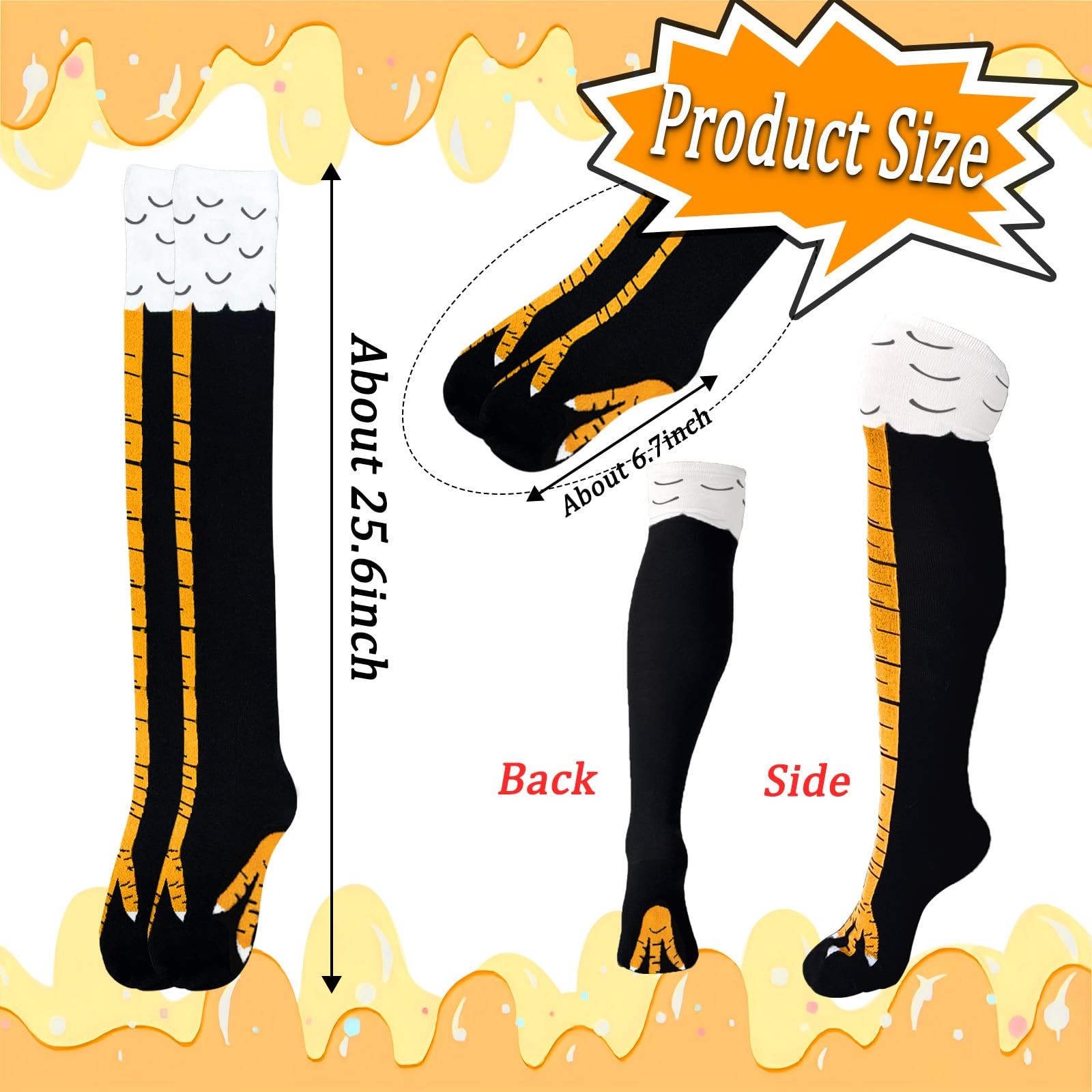 4Pair Funny Chicken Leg Socks Costume Cartoon Novelty Chicken Feet Knee Socks