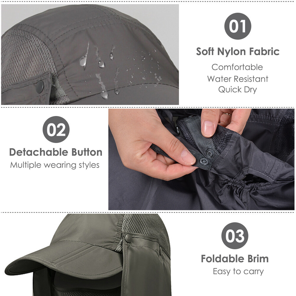 Unisex Sun Hat with Ear Neck Flap Face Cover Fishing Safari Cap UV Protection