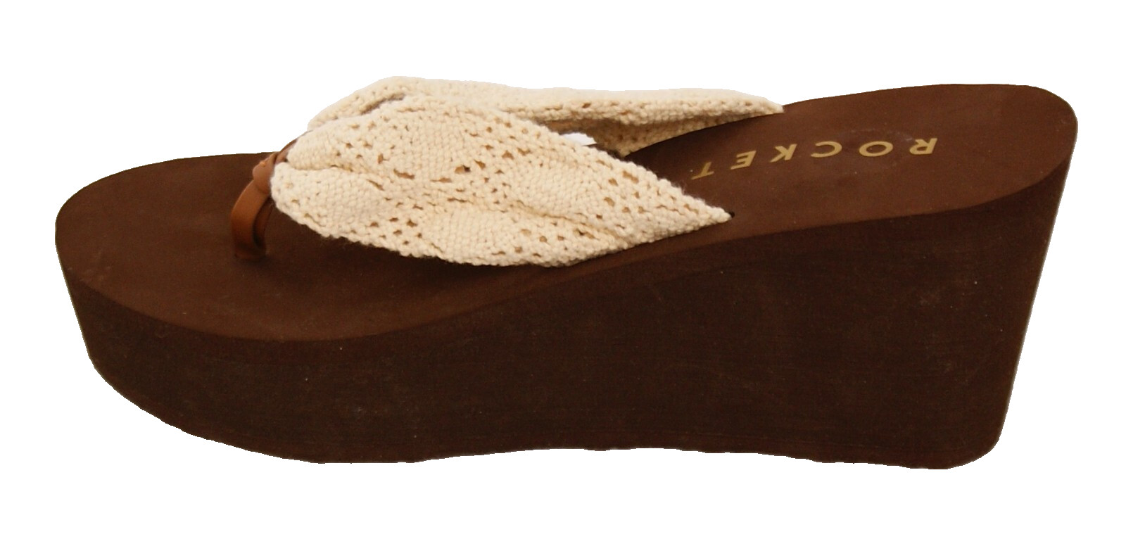 Rocket Dog Women’s 10 Beige Crochet Wedge Platform Flip Flop Thong Sandals