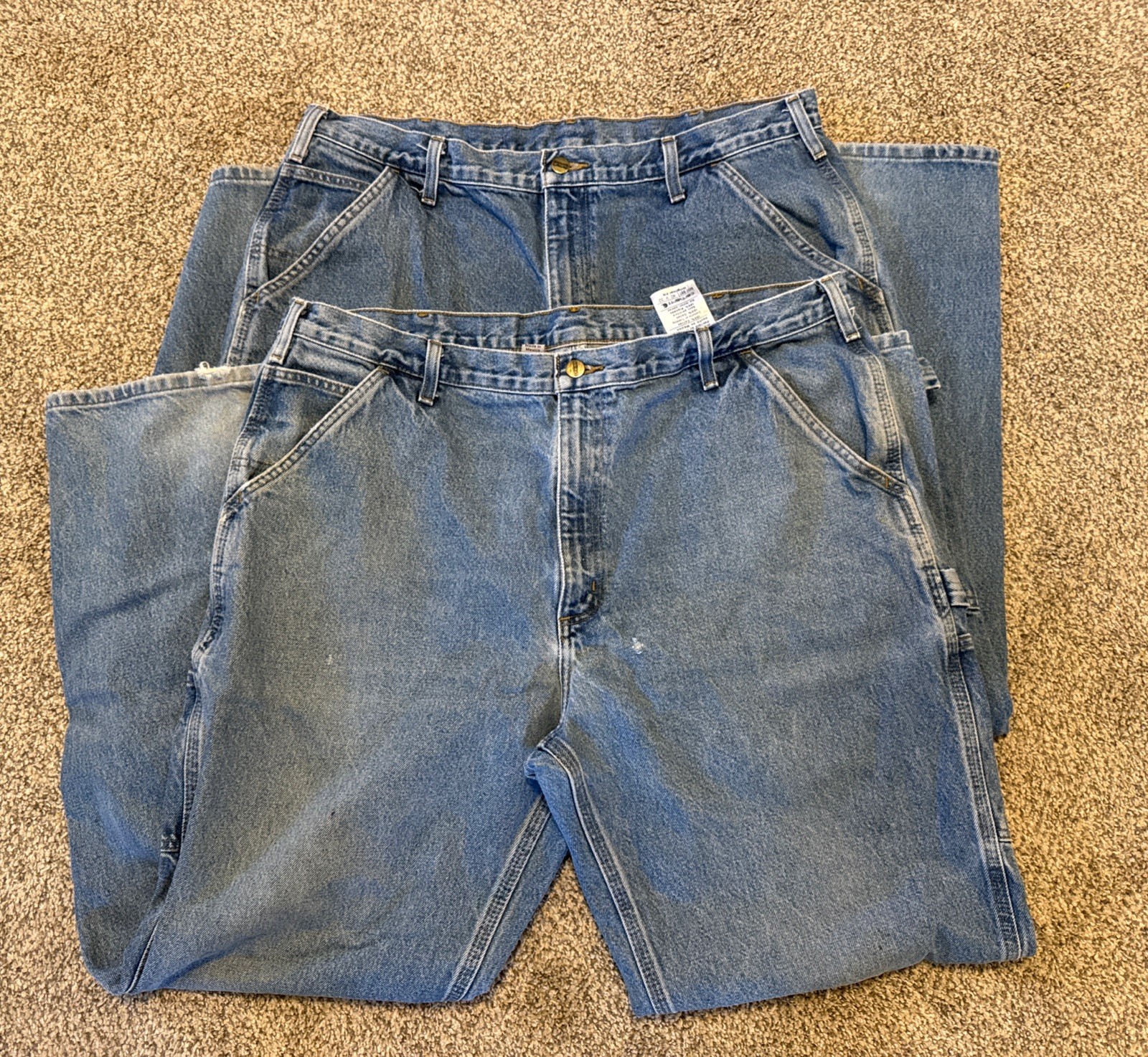 2 Carhartt B237 DST Mens 40 x 32 Blue Jeans Original Fit Carpenter Well Worn