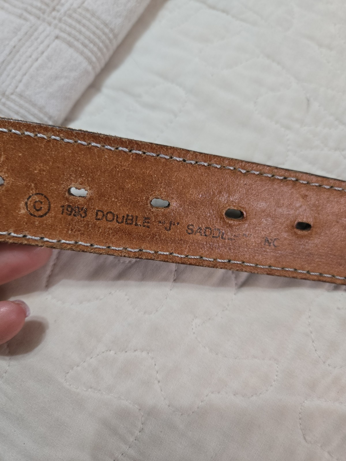 Double J Saddlery Belt Black Leather Concho Two Tone Metal Accents 38 No Buckle