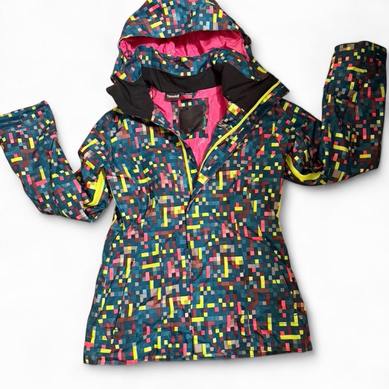 Vintage Y2K Oakley Technical Ski Jacket|Pixel Mosaic Print Neon Insulated Womens