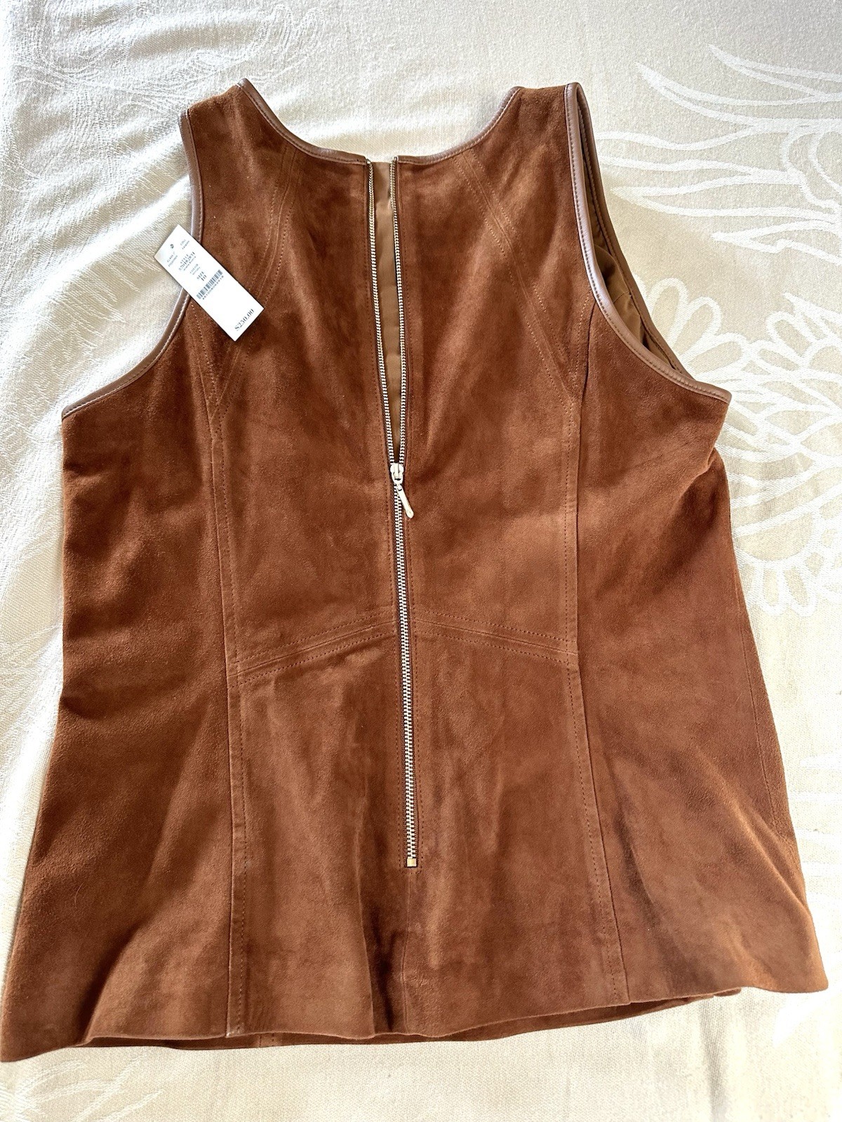 WHBM White House Black Market Genuine Leather Janelle Bodice Top Whiskey 10 NWT