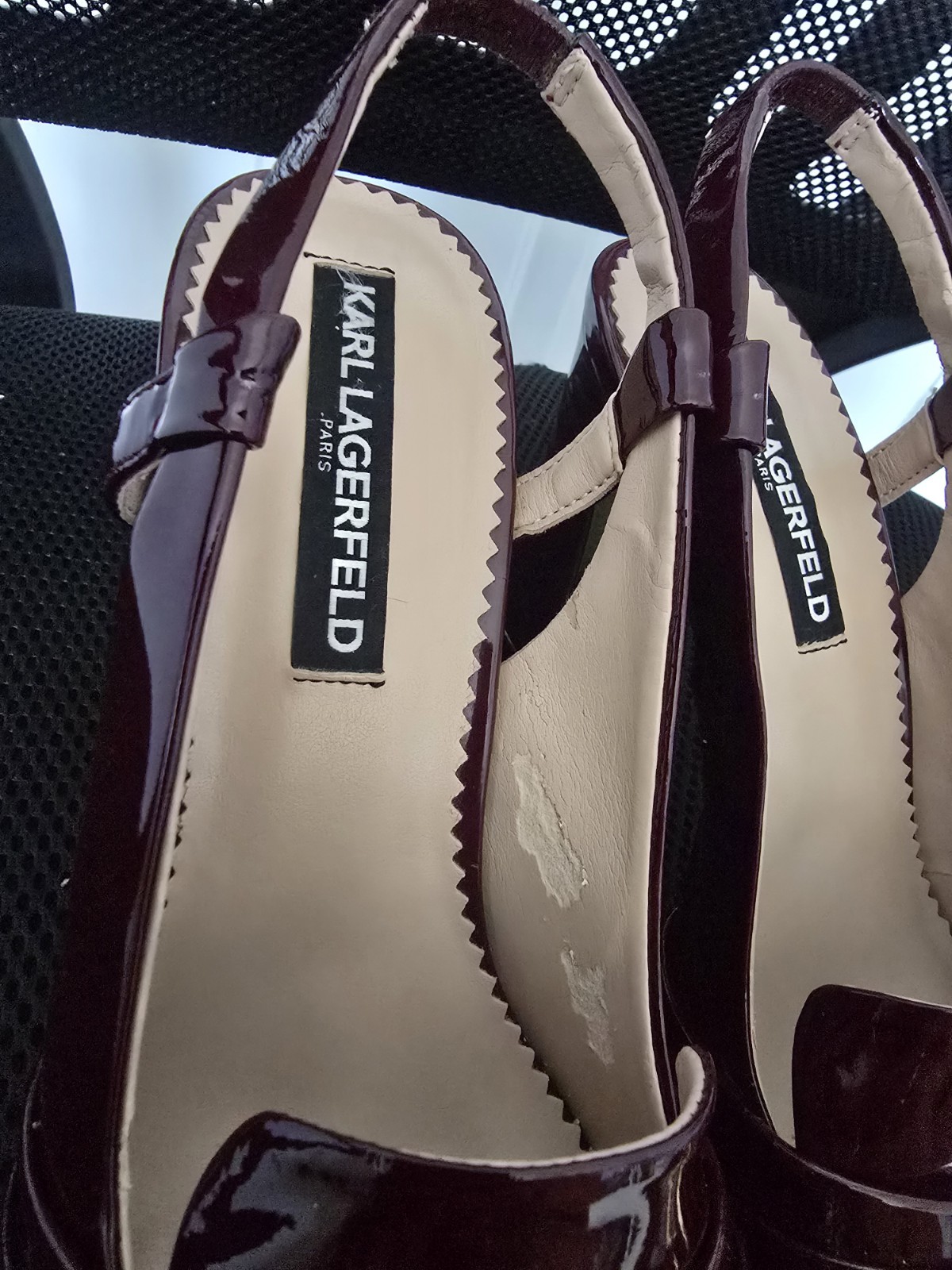 Karl Lagerfeld Paris Georgie Slingback Heels Burgundy Patent Leather 7.5M