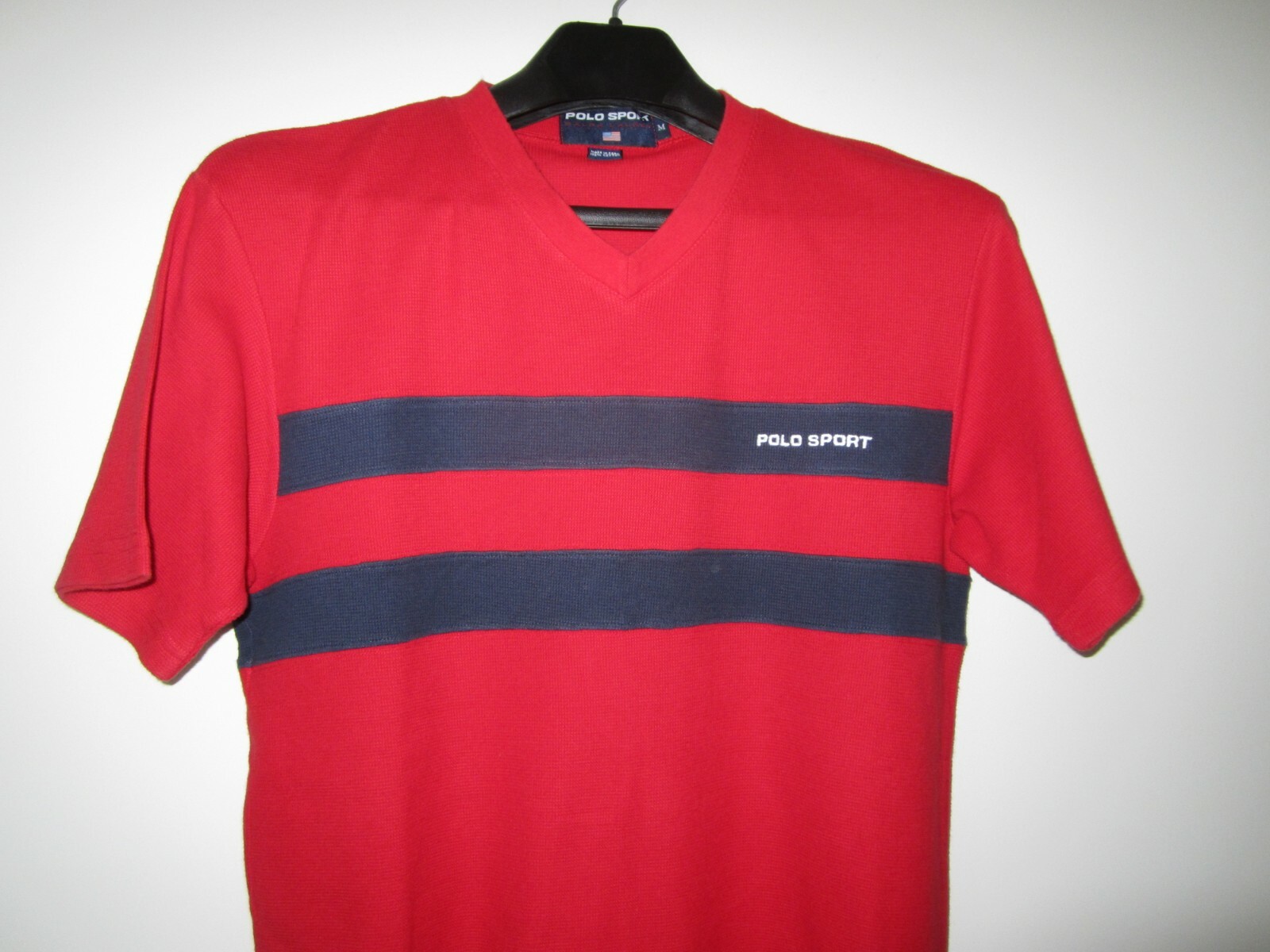 Polo Sport Ralph Lauren Shirt Textured Men Size M Red and Navy Blue Vintage