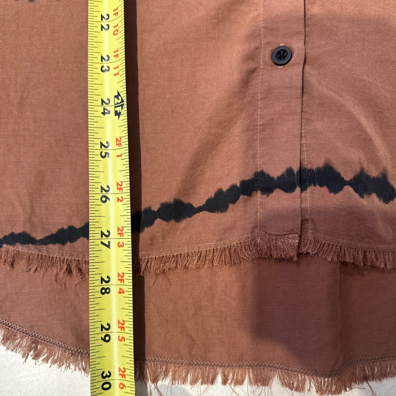 Cloth & Stone Boho Edie Brown Tencel Button Down Black Tie-Dye frayed hem XL
