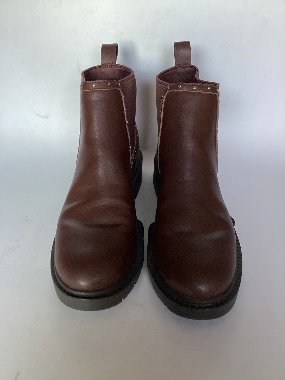 Coach Lory Leather Brown Studded Chunky Ankle Boots WORN ONCE Retail $250 Size 7