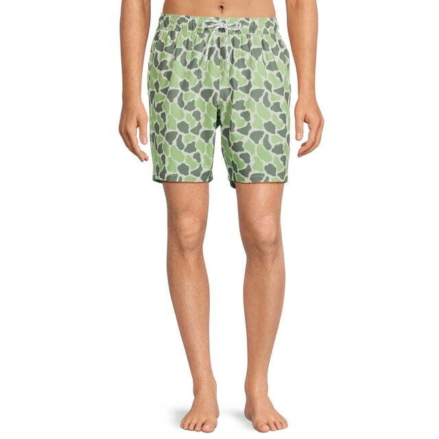 George Men’s Green Artichoke 8″ Above The Knee Stretch Swim Trunks Shorts: 2XL