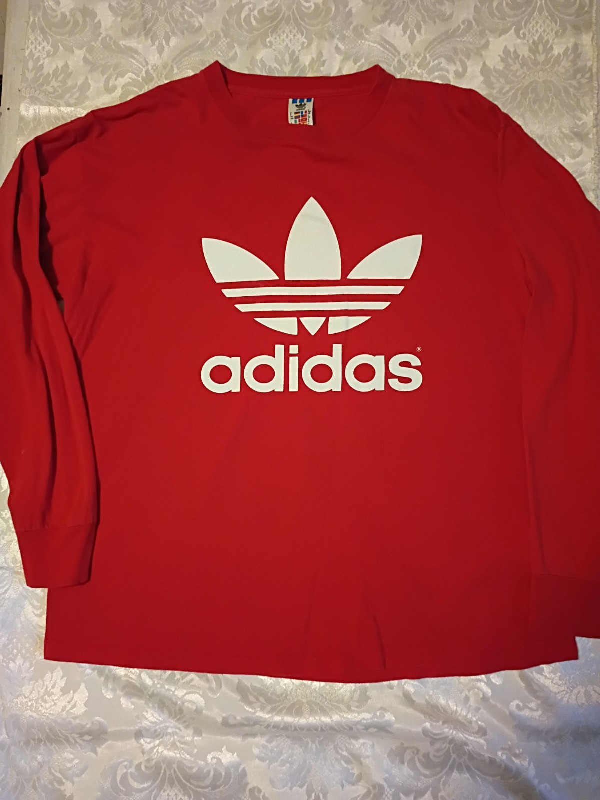 Men’s Vintage Adidas Trefoil Logo Long Sleeve T-Shirt Single Stitch 80s/90s Red