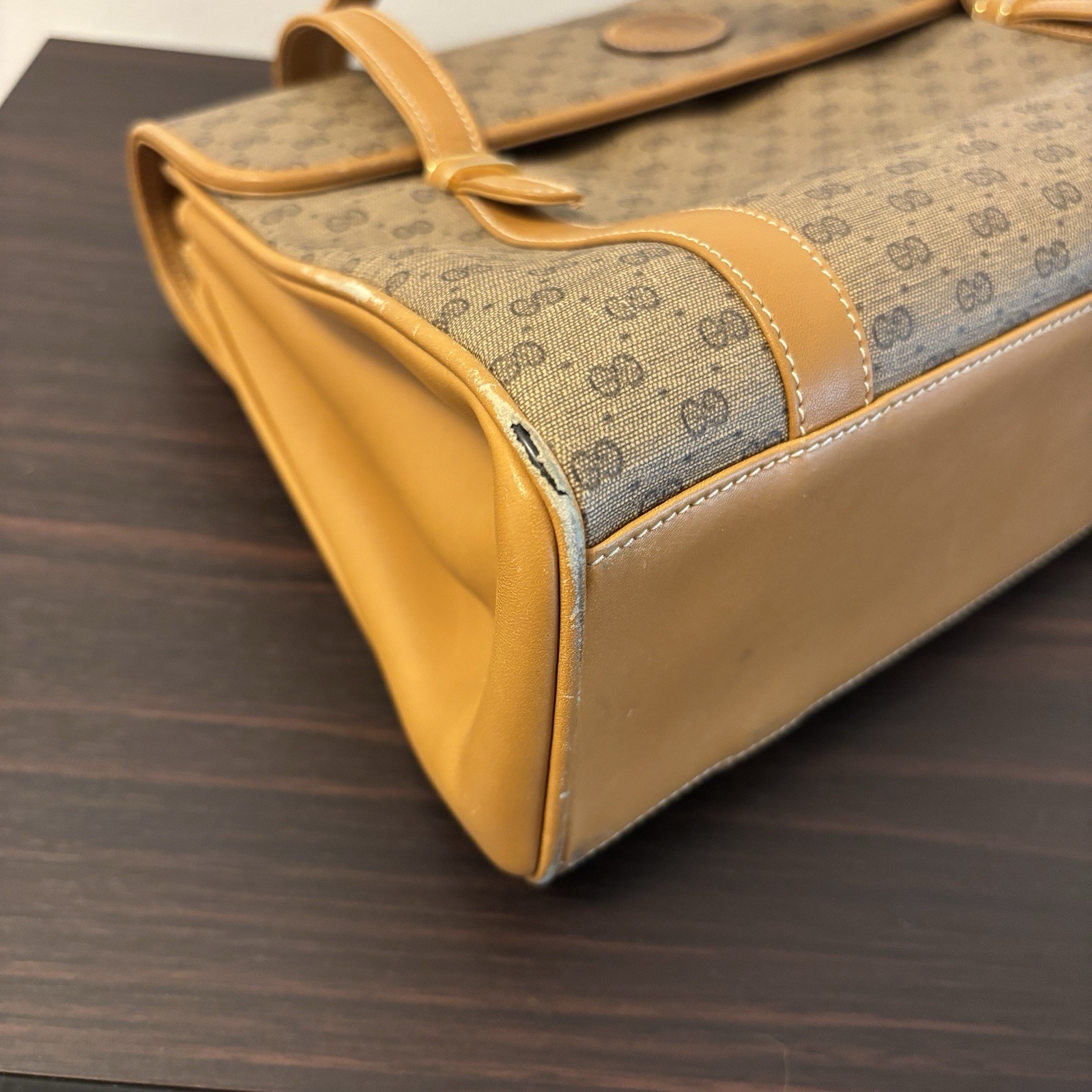 Gucci GG Monogram Shoulder Bag Gold Hardware Snap Closure