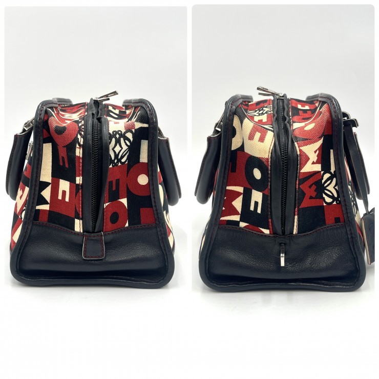 LOEWE Amazona 28 Hand Bag Red Black Monogram Canvas Leather