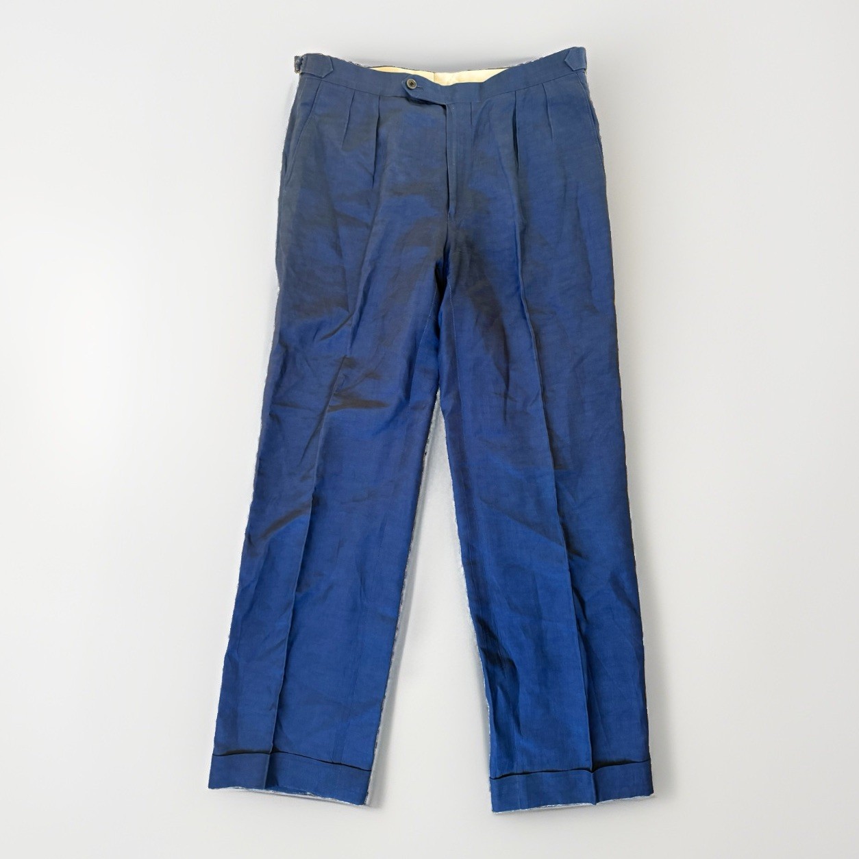 Vintage Paul Stuart John Navy Blue Linen Silk Pleated Dress Pants 35 Canada Made