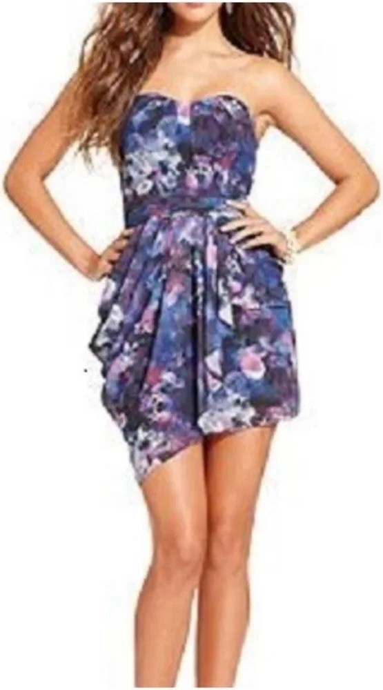 Guess Bombay Floral Strapless Dress Purple Violet Multi Size 4 NWT