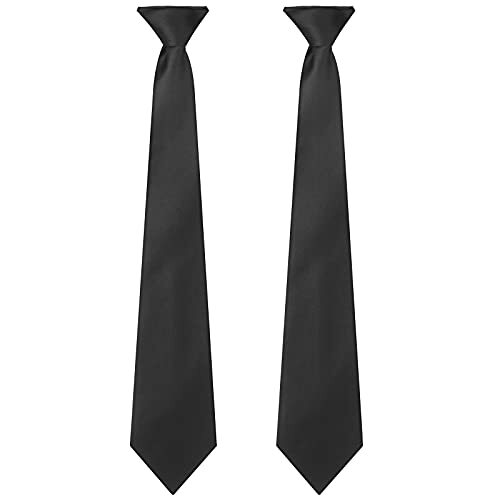2 Pieces Men’s Clip on Ties 20 Inches Solid Color Clip on Ties Pre Tied Black