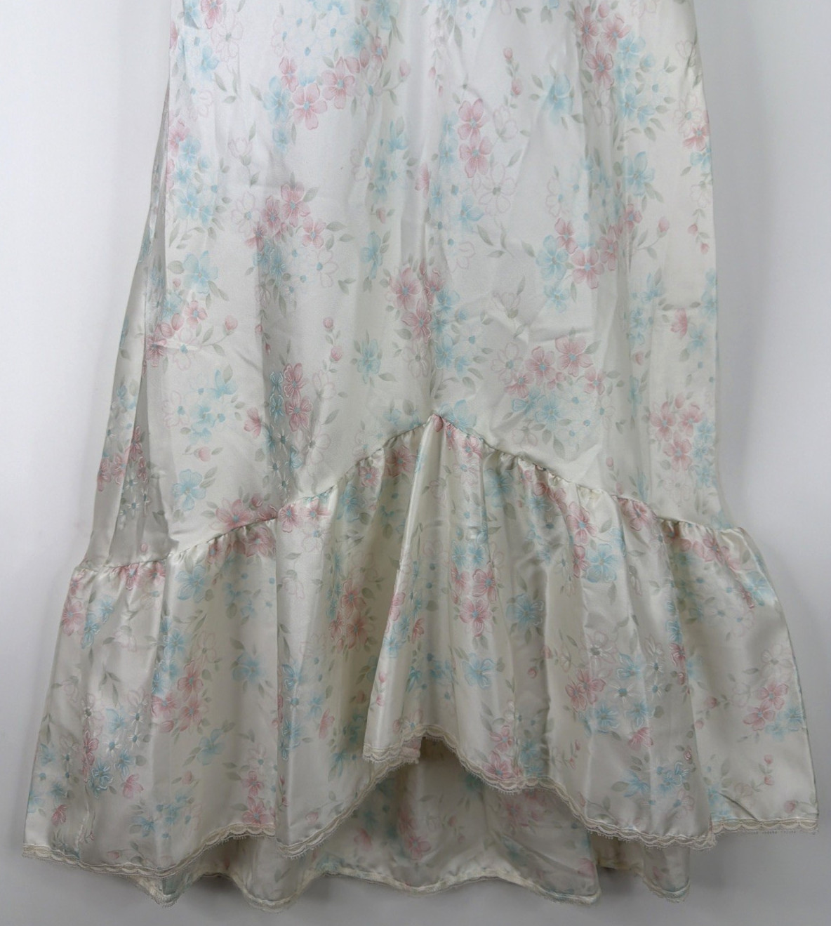 VTG Sara Beth Satin Poly Nightgown Robe Set Pink/Blue Floral Lace Bridal Small