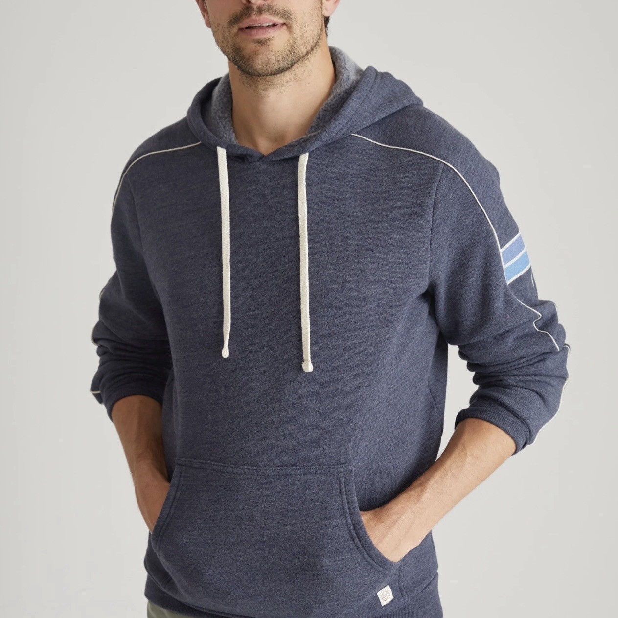 Marine Layer Men’s Blue Solid Pullover Hoodie Small Cotton Blend Kangaroo Pocket
