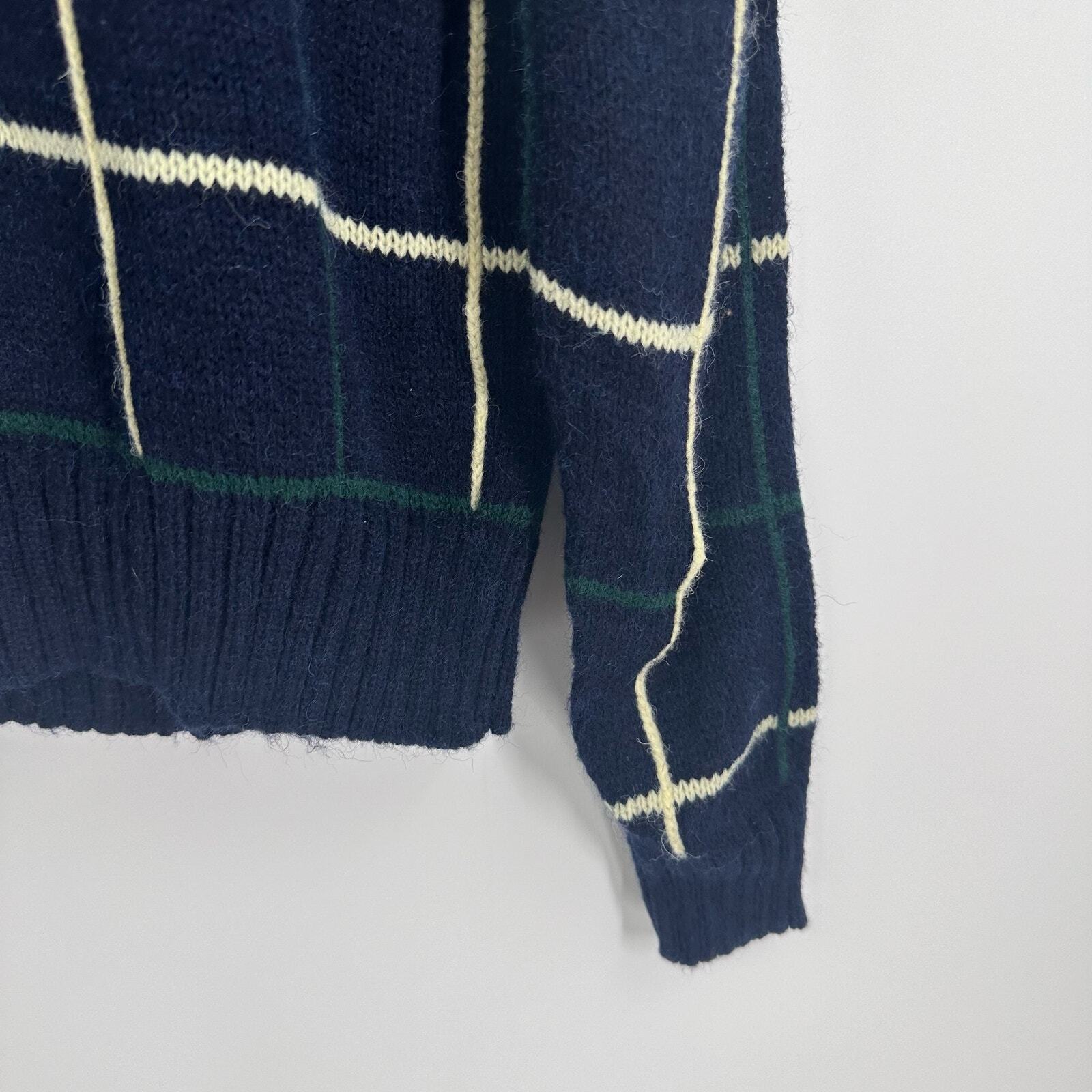 Garland Hong Kong Dad Style Dark Blue Grid Check Pattern Sweater Adult Window