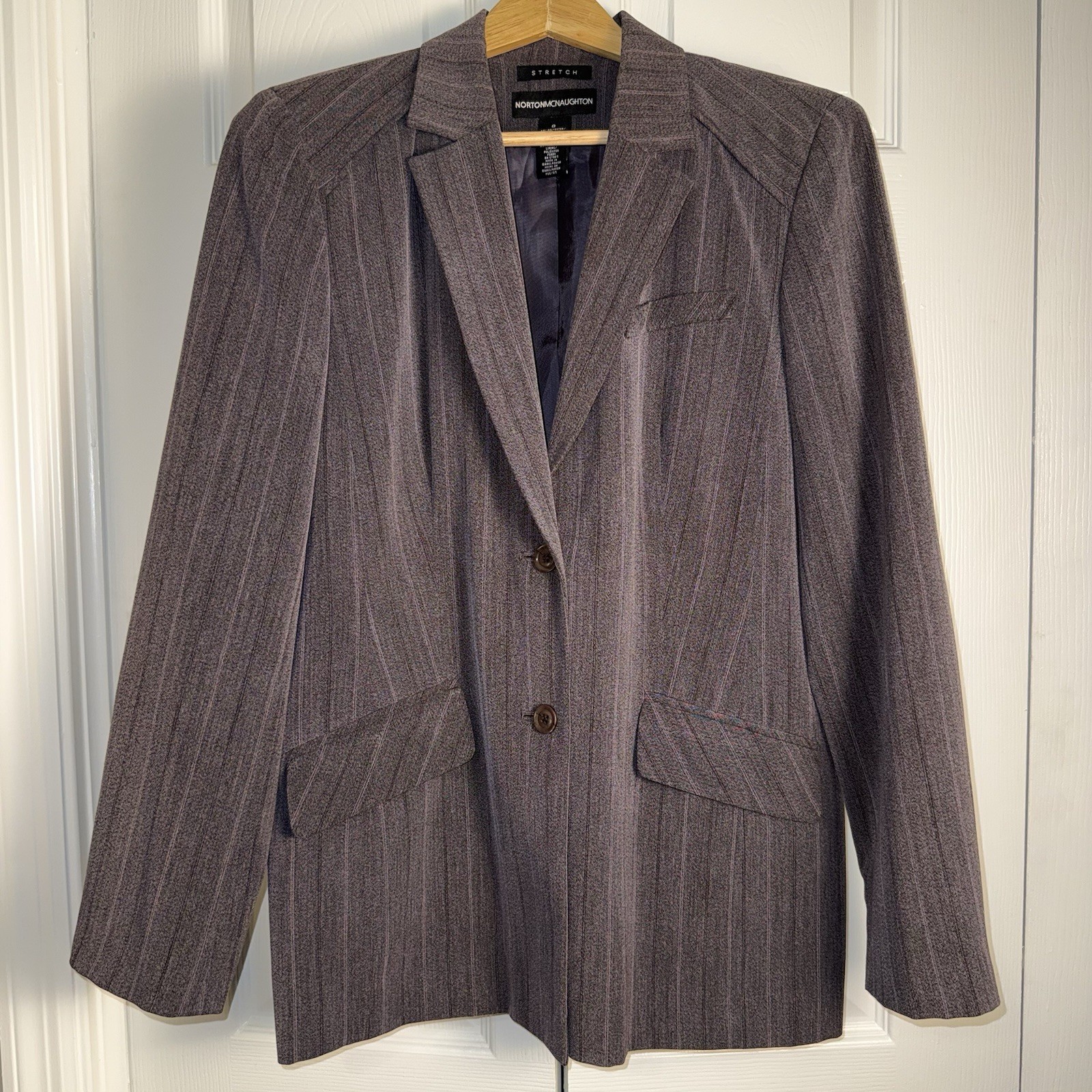 Vintage Y2K Norton McNaughton Stretch Blazer 8 Dark Academia Pinstripe Corpcore