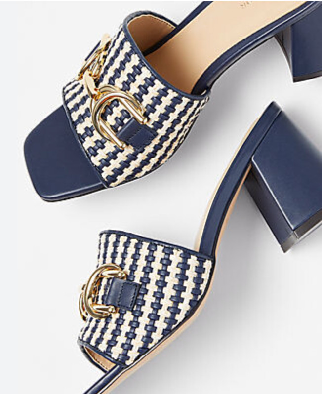 ANN TAYLOR NIGHT SKY CHAIN WOVEN LEATHER BLOCK HEEL STRAW SANDALS HEELS SHOES 7