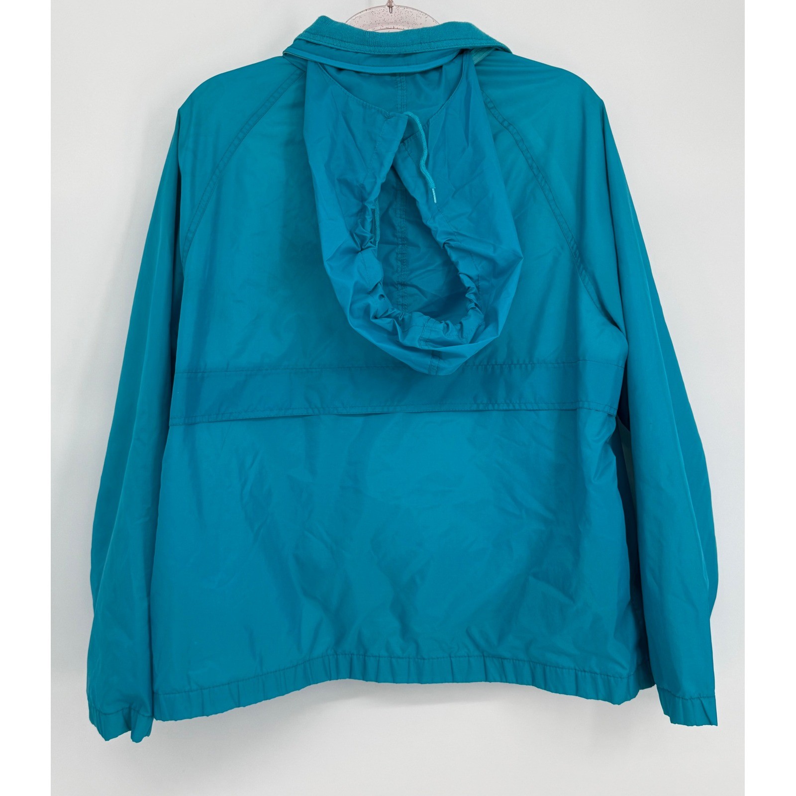 Pacific Trail Vintage Teal Windbreaker Jacket Full Zip Packable Hood 90s Sz XL